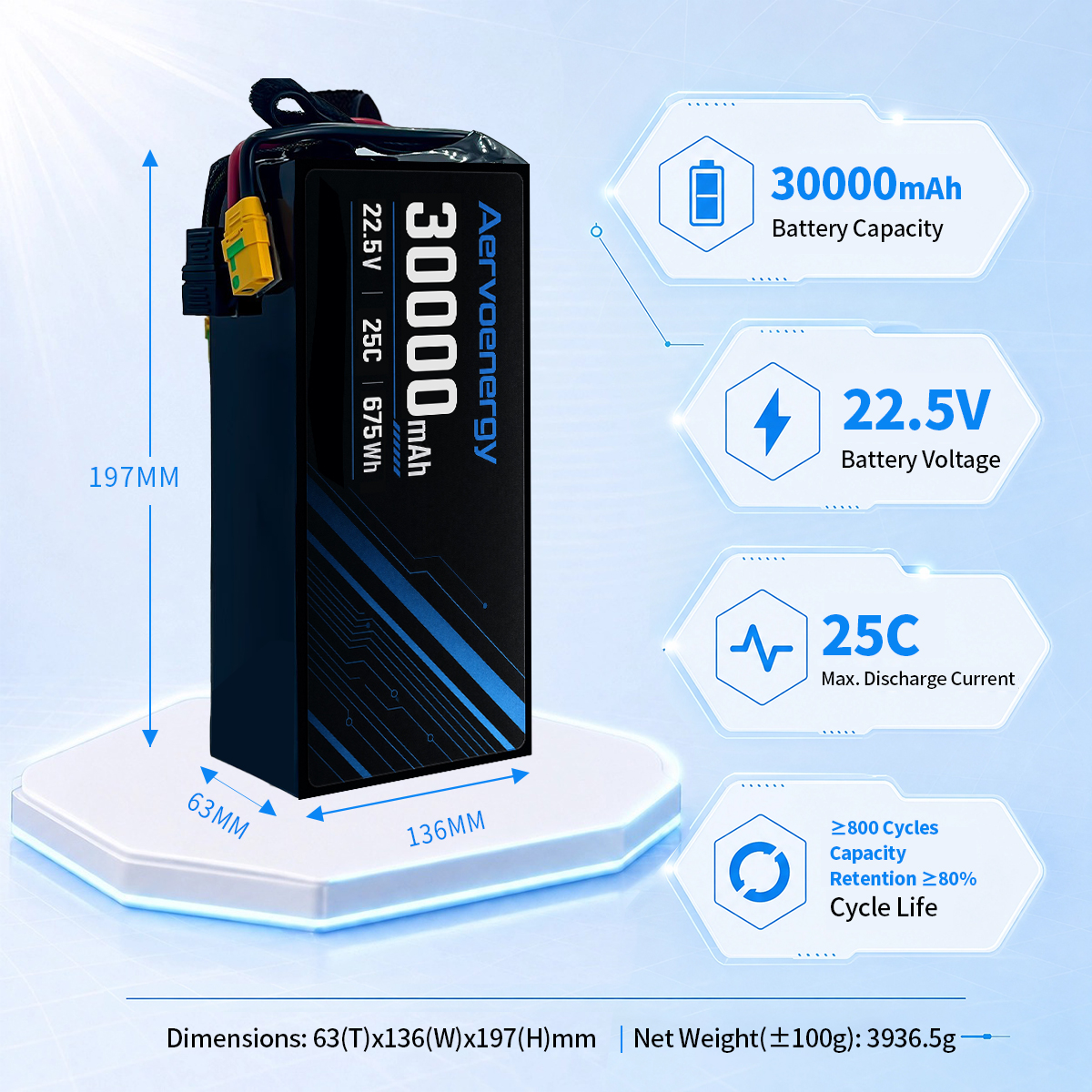 6S 30000mAh 22.5V 25C Semi-Solid UAV Drone Battery - Image 5